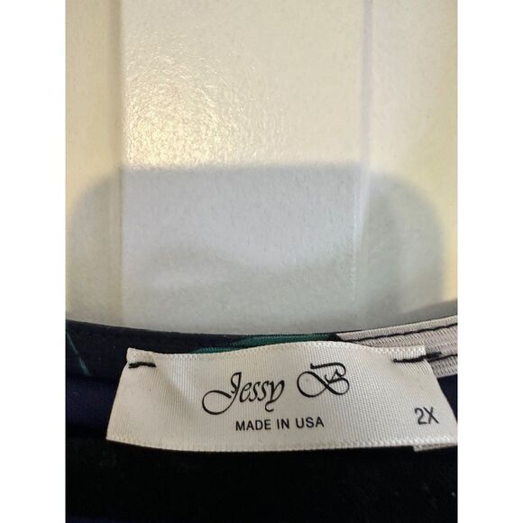 Jessy B Floral Print Dress Sleeveless V Neck Fit & Flare Navy Blue 2X Plus Size - Picture 6 of 7